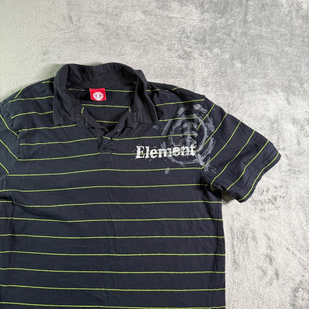VTG Element Mens Striped Polo Shirt Graphic Skateboarding Top Medium